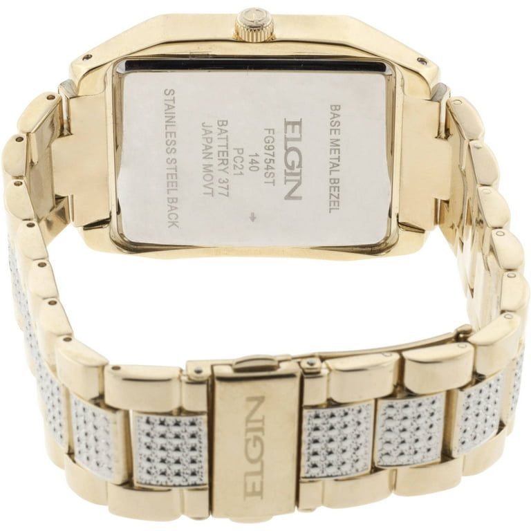 Elgin Adult Male Analog Watch and Bracelet Set Square Dial in Gold