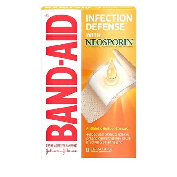 Band-Aid Plus Antibiotic Adhesive Bandages, Extra Large - 8 Each