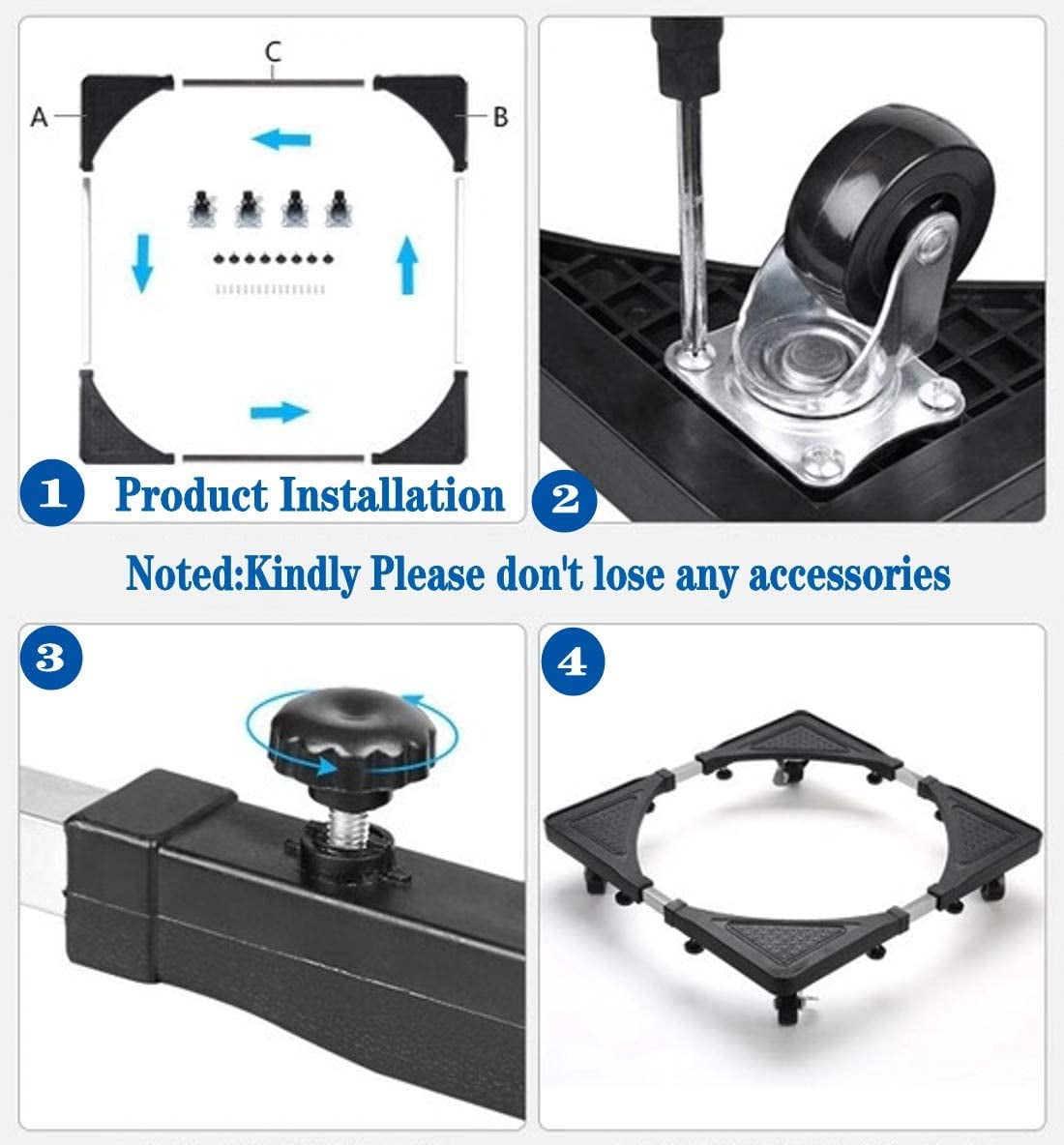 Movable Base Size Adjustable Washing Machine Base for Dryer Refrigerator Telescopic Furniture Dolly Roller with Swivel Locking Casters (4 Wheels) 16-26