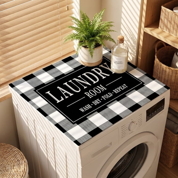 Cadancy Washing Machine Cover Dustproof Top Protector Laundry Room Mat Non Slip Rubber Backing Appliance Pad Refrigerator Dryer Home Kitchen Buffalo Check Farmhouse Decor
