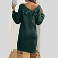 thumbnail image 4 of MaFYtyTPR Women's Kintted Dresses Fashion Solid Color Loose V-neck Bow Long Sleeved Versatile Pullover Woolen Dress Green S, 4 of 5