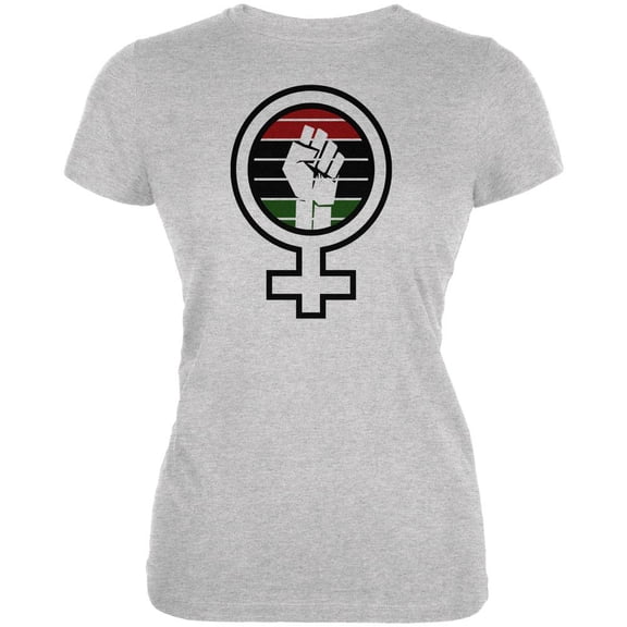 Feminist Raised First 70's Retro Sun Afro-American flag Juniors Soft T Shirt Heather MD