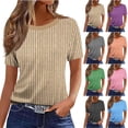 thumbnail image 5 of Summer T-shirts for Women with Prints Trendy Casual Short Sleeve Tunic Tops Loose Fit Base Tee Shirts (XL, Khaki), 5 of 5