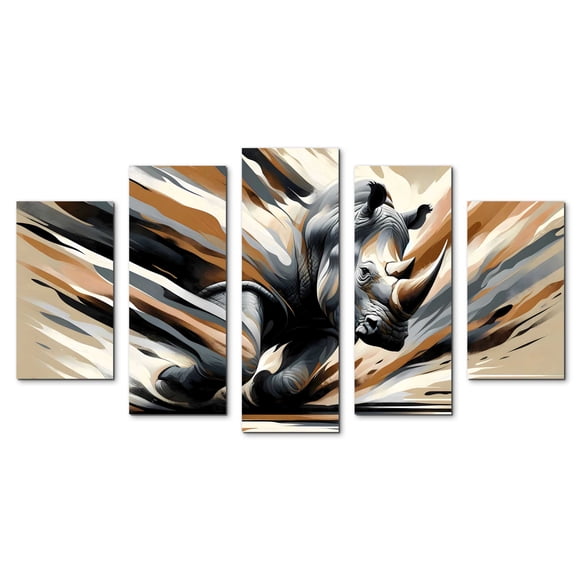 Cuadro decorativo Cuadros Abigail Rinoceronte a la carga minimalista moderno elegante 5 piezas