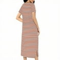 thumbnail image 6 of Dasayo Night Gowns for Women Zip up Long Fall Sleep Dresses Side Split Striped Sleepwear Gowns for Women Sleepwear L, 6 of 7