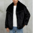 thumbnail image 6 of Fengqque Mens Lapel Faux Fur Jacket Long Sleeve Turn Down Collar Furry Coat Winter Warm Fluffy Furry Cardigans Outerwear Black L(L), 6 of 9