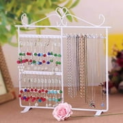 Earrings Display Stand Jewelry Holder Organizer with Necklace Hanger & 48 Earring Holes, White