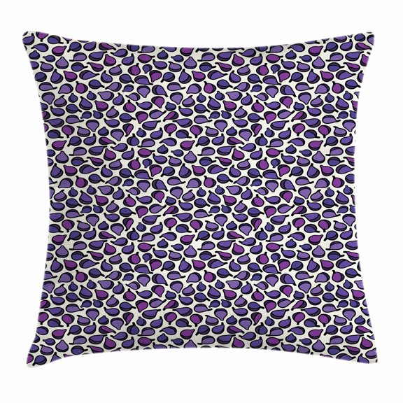 Fruit Throw Pillow Cushion Cover, Pattern with Abstract Figs in Purple Shades Healthy Eating Dieting, Decorative Square Accent Pillow Case, 18 X 18 Inches, Blue Violet Purple Ivory, by Ambesonne