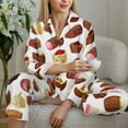 thumbnail image 6 of Pajama Sets for Women 2 Pcs, Pink Brown Beige Chocolate Print Button Down Long Sleeve Sleepwear Lounge PJ Sets, 6 of 6