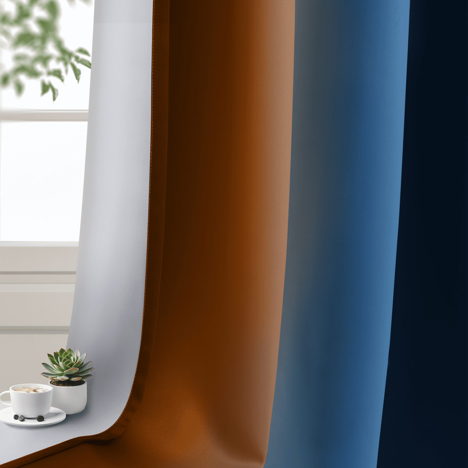 Yakamok Blackout Ombre Dark Blue and Burnt Orange Curtains for Bedroom, Gradient Room Darkening Curtains, Grommet Thermal Insulated Light Blocking Window Curtain for Living Room,52 x 84 Inch,2 Panels