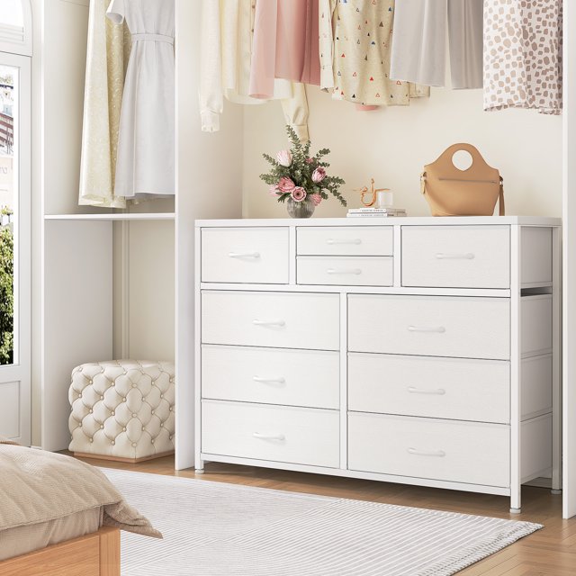BeesClover Commode pour Chambre, Meuble Télé pour Télé de 55”, Meuble de Divertissement avec 10 Tiroirs, Unité d'Organisation de Rangement pour Chambre, Salon, Garde-Robe, Entrée