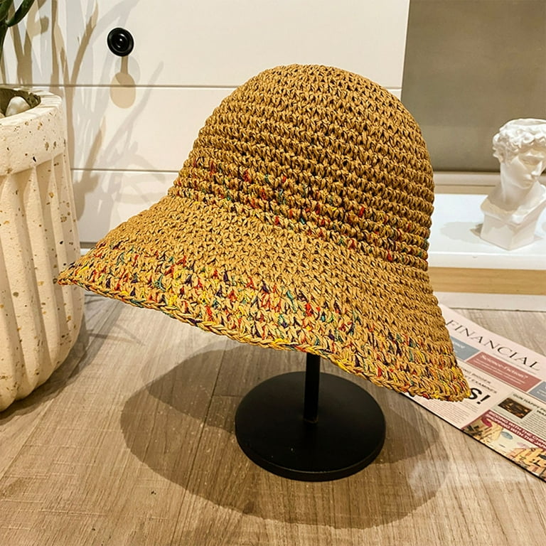Patchwork bucket hat Women hat straw hat Beach hats Sun cap Hat