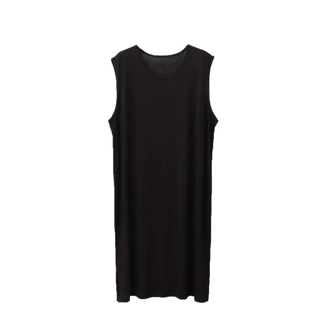 Floleo Robe de Nuit Sans Manches à Col Rond pour Homme, Douce et Confortable, Tenue d'Intérieur, Coupe Ample, Respirante, Légère, Peignoir Décontracté, Mode, Vêtement de Nuit (Noir, TG)