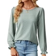 thumbnail image 2 of ATOYSOY Women's Long Sleeve Cotton Lined Pullovers Loose Basic Tops Round Neck Shirts Fall Solid Color Blouses Relaxed Workout Comfy Casual Ruffle Trendy Green M, 2 of 6