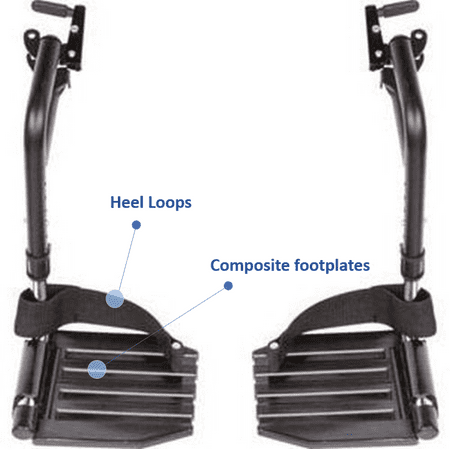 Invacare Wheelchair Hemi Footrest, Composite Aluminum Footplates and Heel Loops, 1 Pair, T93HCP