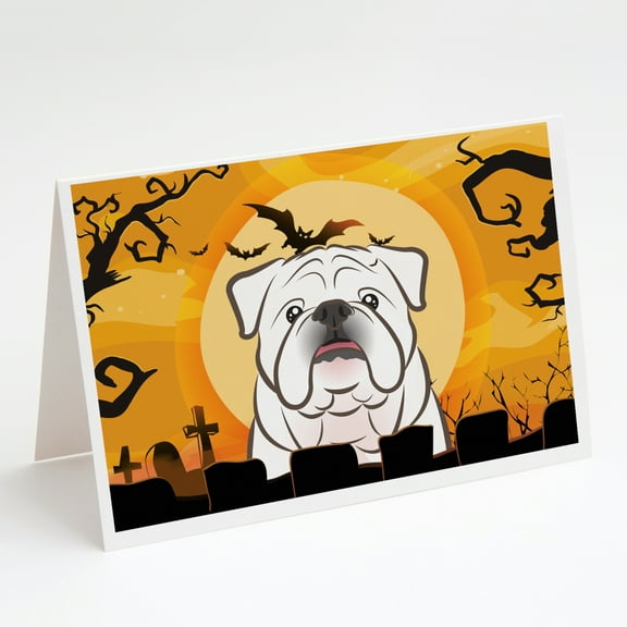 Halloween White English Bulldog Greeting Cards and Envelopes Pack of 8