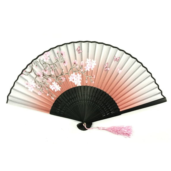 Wrapables® Silk Handheld Folding Fan with Tassel and Protective Sleeve, Cherry Blossoms Pink