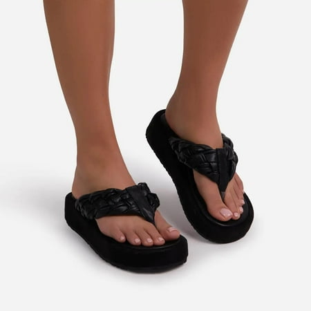 

Dpityserensio Summer New Fashion Casual Outdoor Mid-heel Women s One-line Slope Heel Slippers Sandals for Women Black 7.5(38)