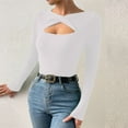 thumbnail image 4 of Going Out Tops for Women Fall Long Sleeve Cutout Solid Ribbed Knit Pullover Slim Fit Basic Womens T Shirts Dressy Casual White S, 4 of 7