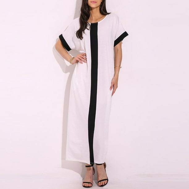 Vestido de camiseta para mujer Vestido maxi suelto casual de manga corta con cuello en O Romacci Beige S