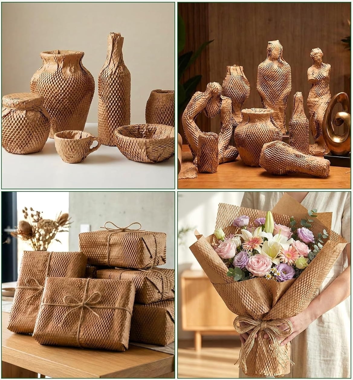 Honeycomb Packing Paper Roll, Kraft Cushion Wrapping Paper for Moving, Shipping & Gift Packaging, Recyclable Protective Bubble Alternative Paper, Khaki Color
