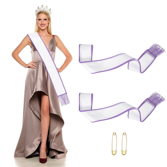 Uxcell Satin Sash with Tassels, Blank Sash, Pageant Ribbon for Beauty Pageant Party Wedding 2 Pack & Purple
