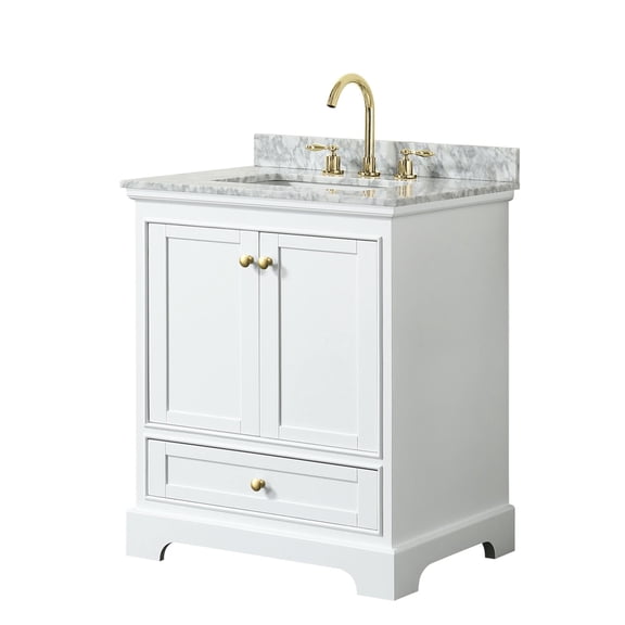 Wyndham Collection Deborah 30" Metal Single Bathroom Vanity in Gold/White