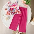 thumbnail image 4 of WAVSUF Kids Girls Outfits Ruffle Hem Tank Tops and Wide Leg Pants Casual Summer Comfort Soft Sets 2 Piece Hot Pink Size 7-8, 4 of 10