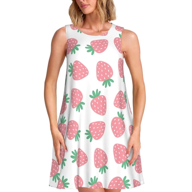 Disketp Strawberry para Vestido sin Mangas para Mujeres, Vestidos de Verano para Mujeres, Casual y Holgado para la Playa