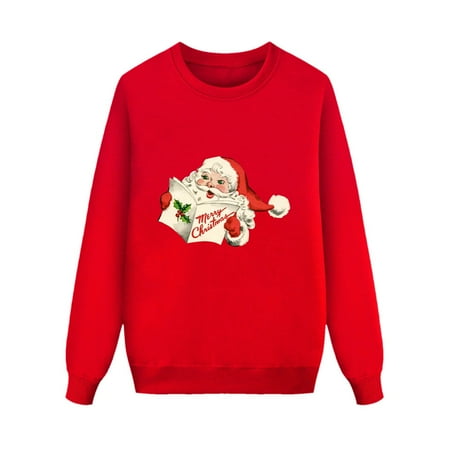 

shucnskos Kids Christmas Pajamas Family Matching Outfit Christmas Santa Pattern Long Sleeve Print Hoodless Pullove Blouse for Kids Red Children s Polyester Hoodie