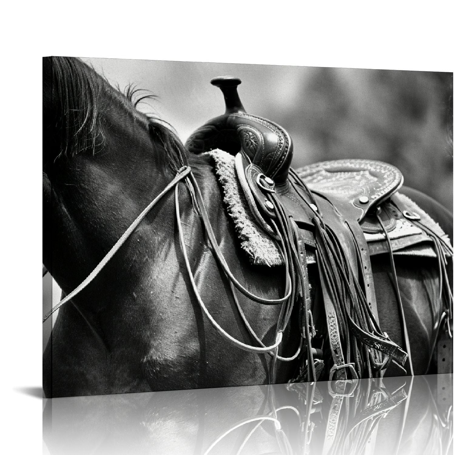 COMIO Wild Horses Canvas Wall Art - Black White Horse Racing  display picture 1