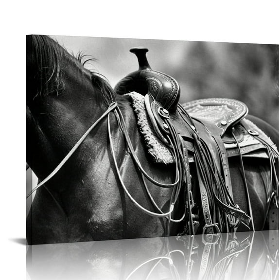 COMIO Black and White Cowboy Canvas Prints American West Rodeo Wall Art Painting Rope Horse Legs Picture on Canvas for Office Living Room Bedroom Wall Decor