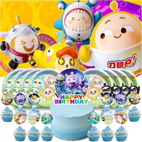 Eggy Party Birthday Supplies Plates Decorations Decor Backdrop Banner Cake Topper Fans