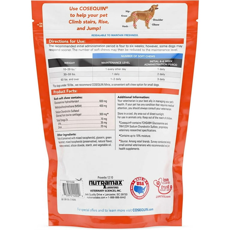 Nutramax Cosequin Dog Joint Health Supplement, MSM & Omega-3s, 120