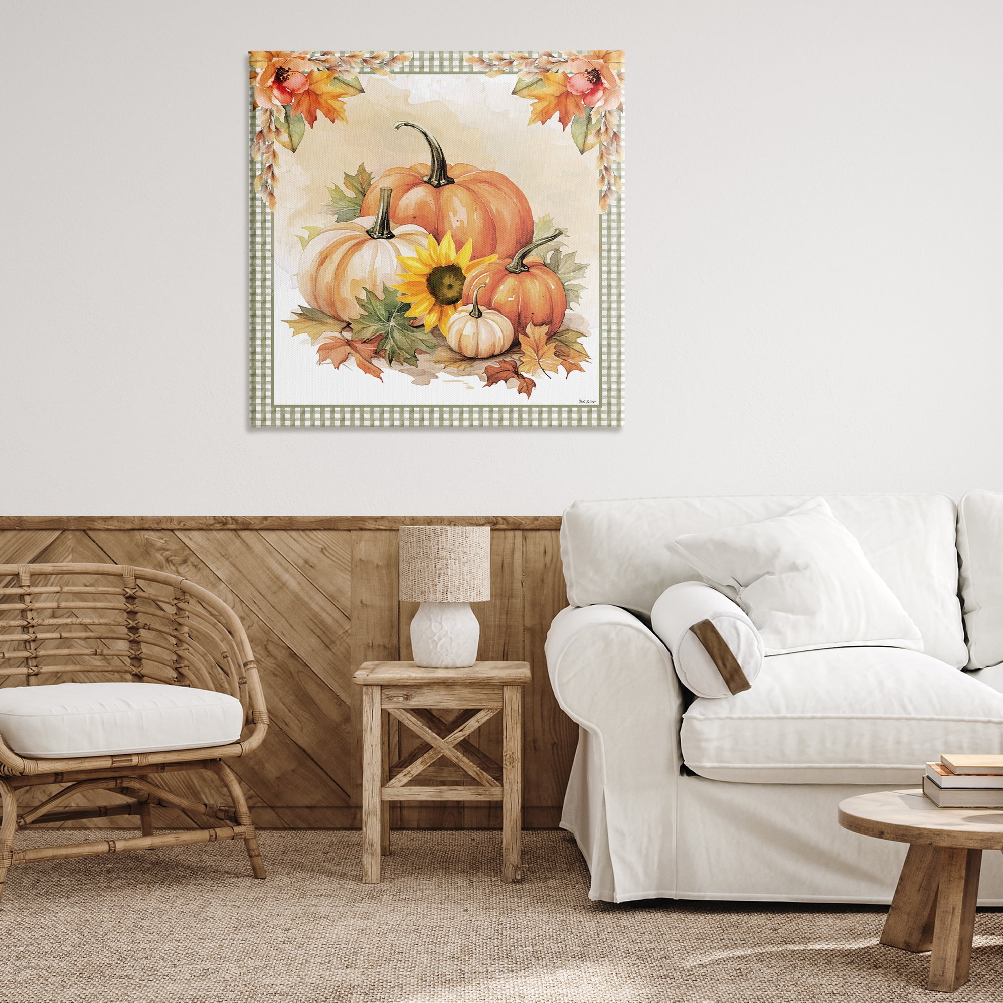 Stupell Industries Autumn Pumpkins Floral Border Botanical & Floral Painting Gallery Wrapped Canvas Art Prints Wall Art, 36 x 36