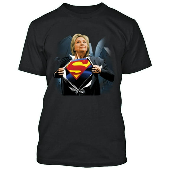 Super Hillary Clinton Print T-shirt Make America Great Mens Tee Color Black Small