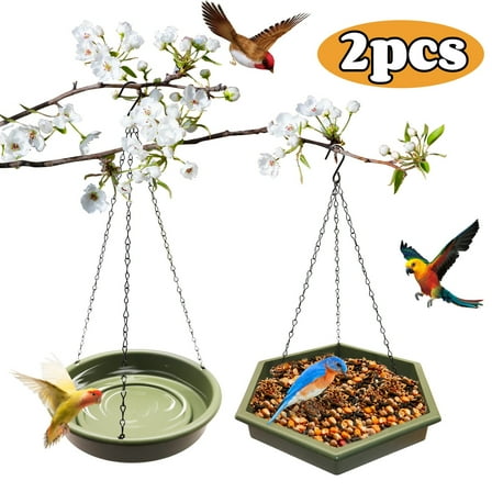 Hanging Bird Bath Feeder for Outdoors,Bird Feeder Hanging Bird Feeder Tray Charm to Your Garden 2 in 1