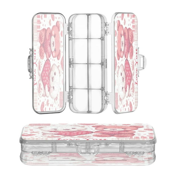 Wobogo Valentine Teddy Bears Clear Pencil Case Plastic Pencilboxes Stackable Design Study Materials for Classroom Office