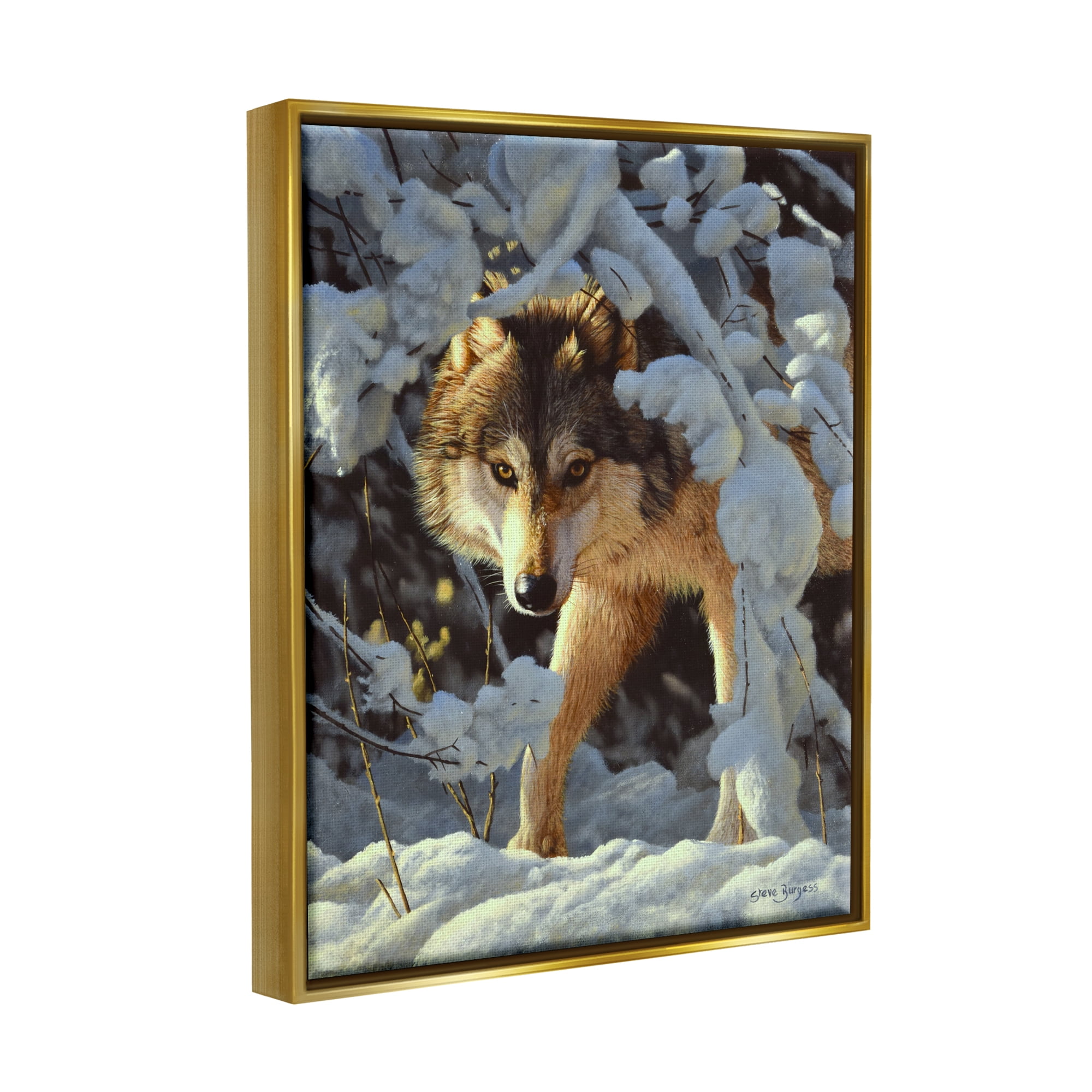 Stupell Industries Wolf Among Snowy Branches Animals & Insects Photography Gold Floater Framed Art Print Wall Art, 17 x 21