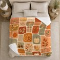 thumbnail image 4 of Autumn Pumpkin Mushroom Patchwork Design, Cozy Friendship Quote Scene, Warm Flannel Blanket for Living Room and Reading Nook, Art Lovers Thanksgiving Gift, Artistic Home Decor, 4 of 7