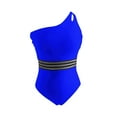 thumbnail image 3 of Zpanxa One Shoulder One Piece Swimsuit for Women Tummy Control Bathing Suits Modest Full Coverage Keyhole Swimwear Blue C S, 3 of 3