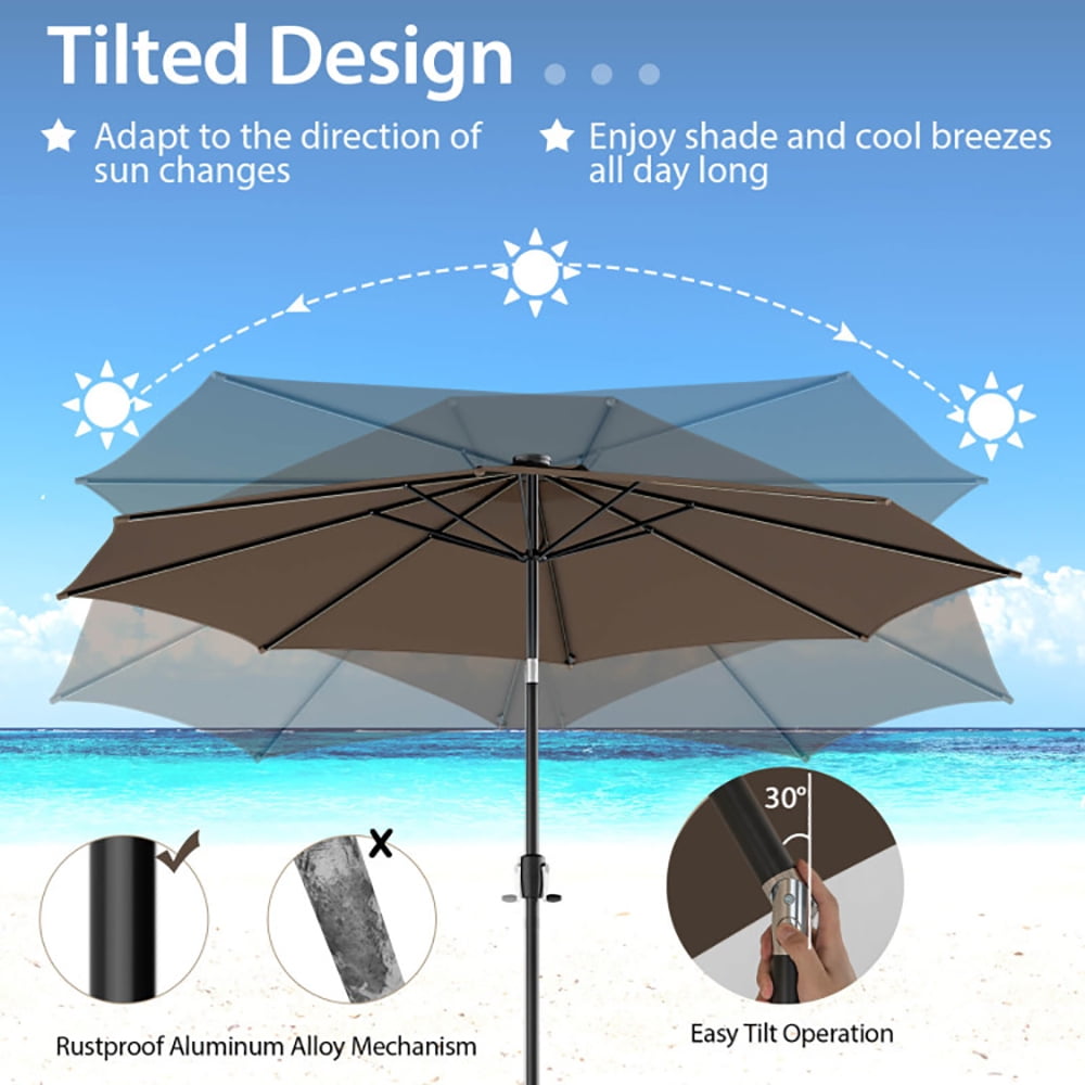 Aimee Lii 10 Feet Patio Umbrella with 112 Solar Lights and Crank Handle, Sunbrella Patio Umbrellas, Coffee Aimee Lii 10 Feet Patio Umbrella with 112 Solar Lights and Crank Handle, Sunbrella Patio Umbrellas, Coffee