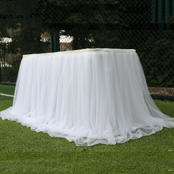 MEROTABLE Table Skirt Elastic Mesh Tableware Tablecloth For Wedding Party Table Decoration,F
