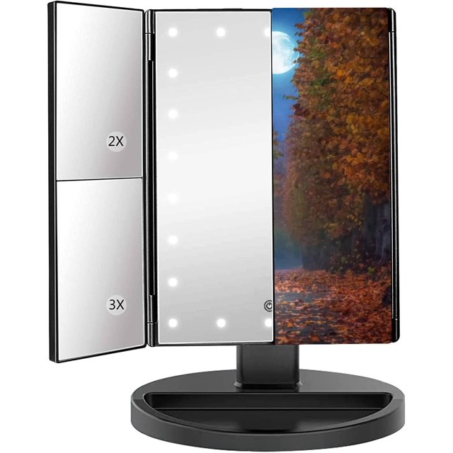 Miroir de Meuble-Lavabo Portable à LED Petit Paysage d'Hiver Pliage en Plastique Gros Plan Miroir de Maquillage avec Lumières Écran Tactile Grossissement pour Fille Adolescente Cadeau Femme