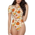 thumbnail image 2 of Fotbe Pumpkin Fall Pears Women's Crew Neck Short Sleeves Bodysuit Tops Round Neck Slim Sleeveless Soft Comfortable Basic-Small, 2 of 7