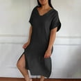 thumbnail image 2 of Summer Dress Sevevn Fashion Women's Summer Casual V-Neck Short Sleeve Solid Beach Sundresses Vent Dress, 2 of 8