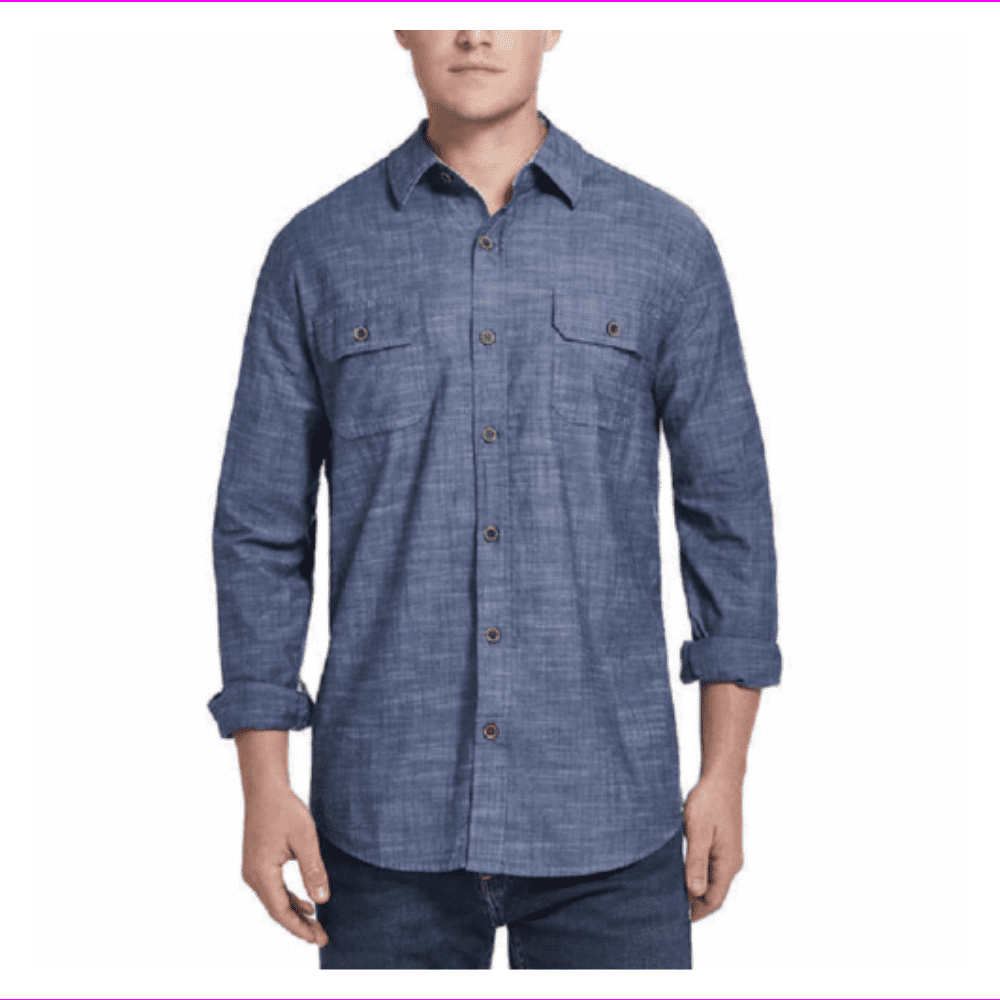 Weatherproof Vintage Long Sleeve Woven Work Shirt, Blue, XL - Walmart.com