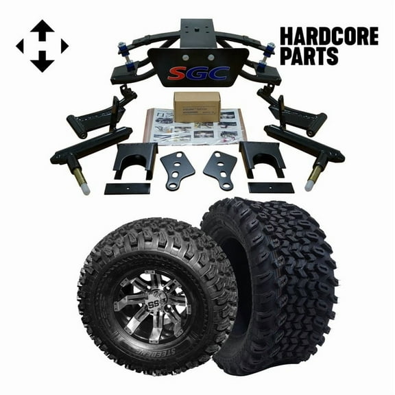 Hardcore Parts 6” Heavy Duty Double A-Arm Suspension Lift Kit for Club Car PRECEDENT Golf Cart (2004 ) with 10" Machined/Black 'Tempest' Wheels and 22"x11"-10" DOT rated All-Terrain tires