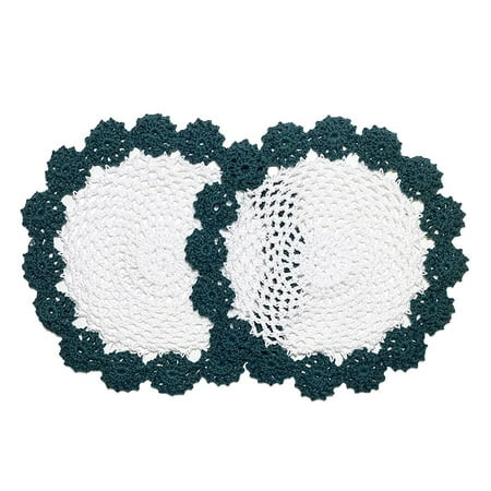 

Fennco Styles Handmade Two-Tone Floral Crochet Tray Doilies 8 Round 2-Piece - Olive Cloth Placemats for Everyday Use Holidays Home Décor Cocktail Party Tea Party Special Occasion