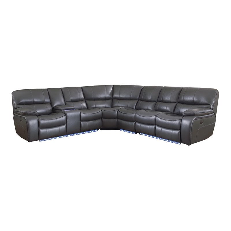 Lexicon Pecos 4 PC Faux Leather Power Reclining Sectional and LED in